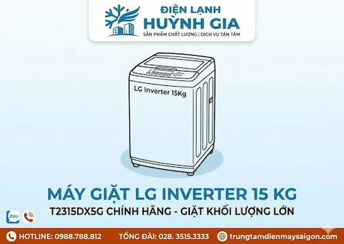 Máy giặt LG Inverter 15 Kg T2315DX5G Chính Hãng, Giặt Khối Lượng Lớn