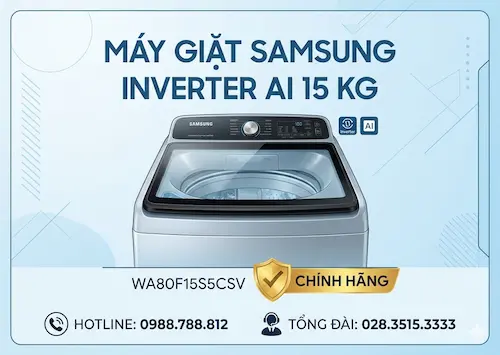 Máy giặt Samsung Inverter AI 15 Kg WA80F15S5CSV Chính Hãng