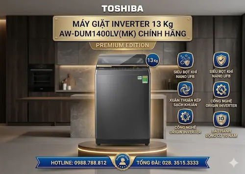 Máy giặt Toshiba Inverter 13 Kg AW-DUM1400LV(MK) Chính Hãng